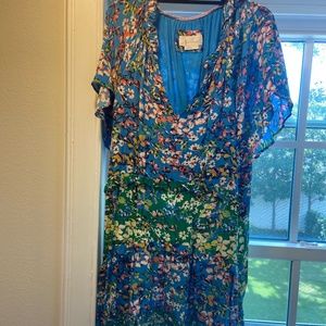 Anthropologie Robin Tiered Mini Dress in Green/Blue Floral